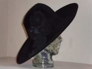 NWT Philip Treacy felted wool wide brim hat w/ flowers