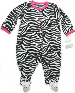 Carters Infant Girls NWT 3M 6M Micro Fleece Zebra Print Footed