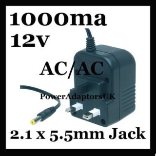 /AC MAINS POWER ADAPTOR/SUPPLY/CHARGER/PSU 1A/1AMP/1000MA 12V/12 VOLT