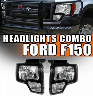 09 12 Ford F 150 Truck JDM Black Housing Headlights Headlamps w/ Amber