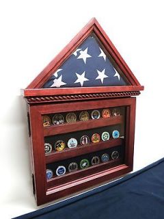 Flag Case Shadow Box Coin Display Military Cherry wood