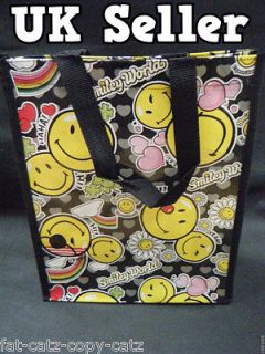 ECO FRIENDLY BLACK SMILEY FACE LUNCH SHOPPING TRAVEL BAG FREE UK POST
