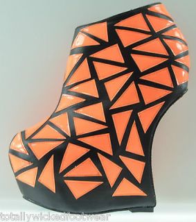 JCD Clinic Neon Orange Patch Wedge Platform 6 Curved Heel Less Wedges