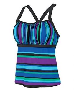 Womens Striped X Back Tankini Top Swimsuit   style 24426