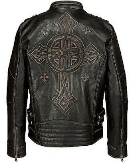 NEW M Affliction American Customs Any Sunday Leather Coat Jacket Cross