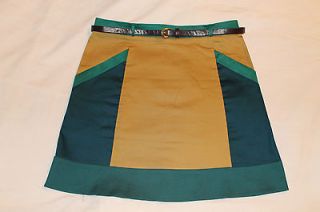 MAUDE ANTHROPOLOGIE cotton color block skirt w/ leather belt M LN