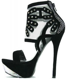 Sexy Black Alba York Mesh Spike Studded Platform High Heel Sandals