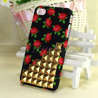 Passion Flowers Rose Handmade Studded Skin Back Cover Case For iPhone