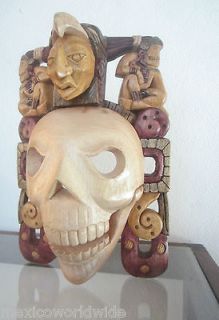 Mayan Aztec Sculpture mask death EAGLE Warrior handcarved Cedar ART