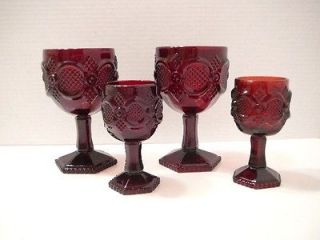 Vintage Avon 1876 Cape Cod Collection Ruby Red Sandwich Goblets & Wine
