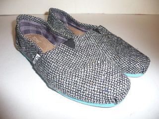 Womens TOMS Classic Black Tweed Turquoise Pop Closed Toe Shoes Size