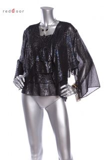 Tag $129 ALEX EVENINGS Women Cami Jacket 2 PC Set Black Blue Silver XL