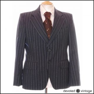 Vintage 1970s pinstriped flared Wool Hardy Amies Suit 70s   Small 36S
