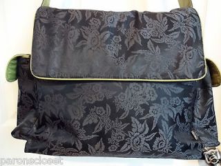 Oi Oi Designer Diaper Bag Black Damask Floral Lime Green Interior Free