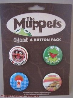 Kermit Beaker Animal Pinback Buttons Muppets Lot of 4 New on Card
