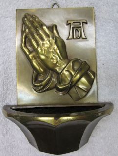 Antique Holy Water Font Praying Hands Statue Old Vintage Catholic