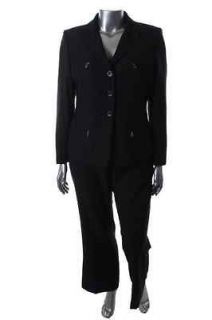 Anne Klein NEW Black Birdseye 2PC Lined Two Pocket Jacket Pant Suit