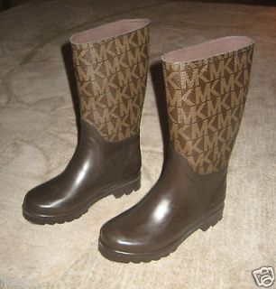 Womens MICKAEL KORS Signature Rain BOOTS sz 5.5, Brown Rubber Shoes