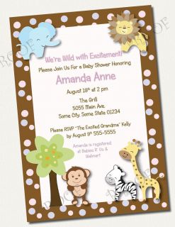 Printable Invitations JUNGLE BABY SHOWER BIRTHDAY monkey safari