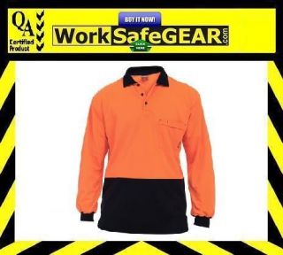 Pack of 2) Stubbies Long Sleeve Orange / Navy Hi Vis Polo Safety Work