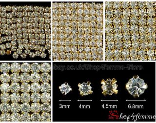 Selections of Sew On Clear Crystal Diamante Rhinestones (Gold Color