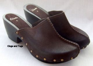 NEW CLARKS GRANITA SPA BROWN SUEDE CLOGS SANDALS SHOES