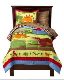 Bright Colored Dinosaurs Boys Twin Comforter Set (5 Piece Bed In A Bag