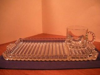 SET OF 8 APPETIZER SERVING TRAYS WITH CUPS   VINTAGE PRESSED GLASS