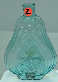 10 Scroll #2 McKearin Aqua Pint Historical Glass Bottle Antique Flask