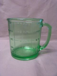 Vintage Hazel Atlas Green Depression Glass A & J 4 Cup Measuring