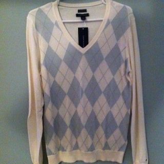 NWT Womens Argyle 100% Pima Cotton V Neck Sweater Tommy Hilfiger