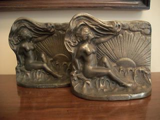 Vintage Brass 1920s Pair of Dawn Art Nouveau Cast Bronze Bookends