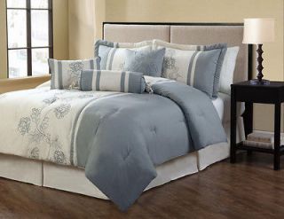 7Pcs King Jasmine Aqua Blue Comforter Set
