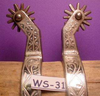 Antique STERLING SILVER Mounted FLEMMING Fancy Parade Cowboy Spurs