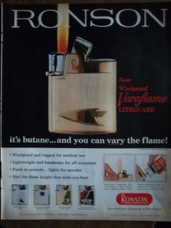 1960 RONSON Varaflame Liteguard Butane Cigarette Lighter Color Ad