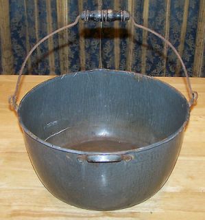 Antique Enamelware Gray Enamel Cooking Canning Pot Bath Water Handle