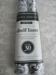 LAURA ASHLEY Black & White Self Adhesive Shelf Liners~2 Rolls Pkg~ NIP