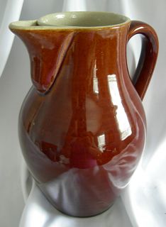 High Glaze Brown Pottery Pitcher w/Built In Ice Strainer   BOURNE