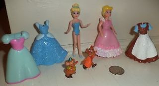 Polly Pocket size Disney CINDERELLA Set of 2 dolls mice 4 dresses