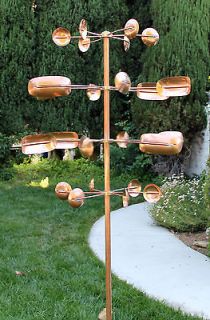 Kinetic Copper Wind Sculpture Quadruple Spinner   Quaking Aspen