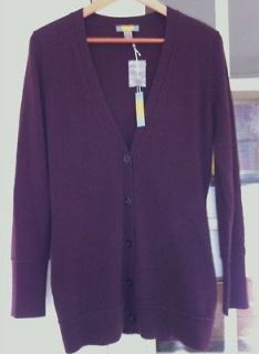 100% cashmere by FORTE plum V neck cardigan sweater, L, $198 retail