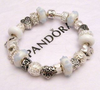 Authentic Pandora Charm Bracelet White Flower Charm Bead Valentine Mom