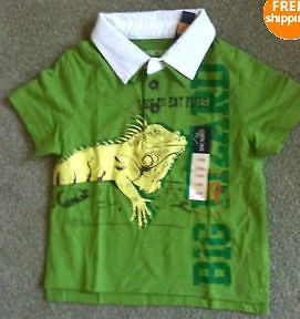 NEWWTag Boy or Girl Unisex Green Geko Lizard School Shirt Sz 18M White