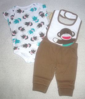 NEW 3 Piece Outfit Sock Monkey Outfit #0019