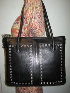 BCBG MAX AZRIA GROMMET BLACK LEATHER STUDDED TOTE BAG PURSE TOTE CARRY