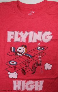 Peanuts Snoopy Flying High Ace Biplane Plane Shirt Heather Red S/M/L