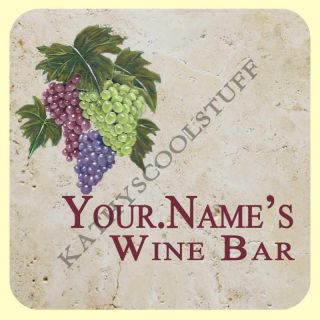 Pack of 4 8 12 coasters PERSONALIZED WITH YOUR NAME WINE BAR GRAPES