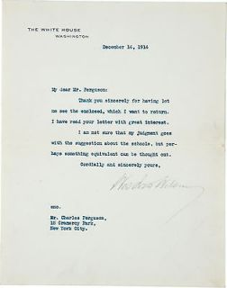 Woodrow Wilson Typed Letter Signed as President