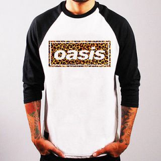 Oasis Logo leo豹紋 Brit rock band UK Baseball Jersey t shirt 3/4