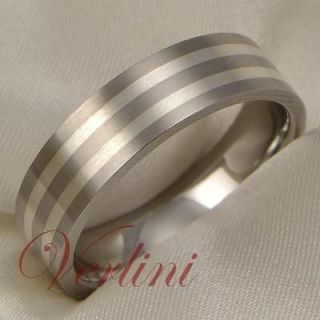 Titanium Ring Sterling Silver Inlay Wedding Band Men or Women Jewelry